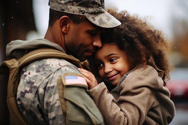 An affectionate reunion between a military father and his daughter