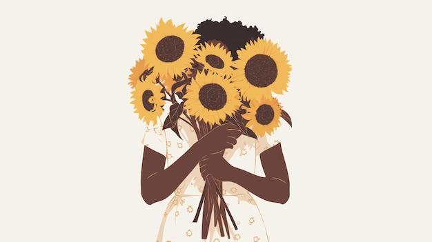 Foto arte di affermazione donna nera con girasoli ia generativa