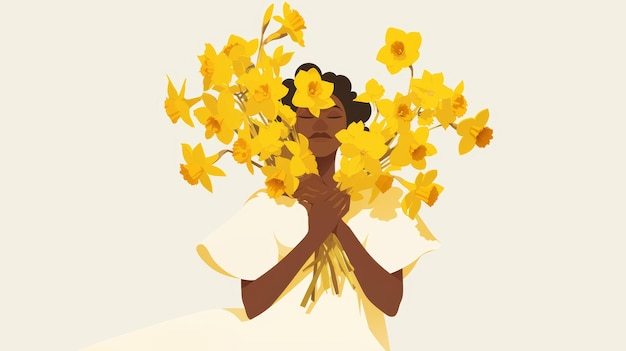 Affirmation Card of a Black Woman Holding Daffodil Bouquet Minimal Illustration Generative AI