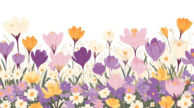 Affirmation Card Depicting a Field of Crocuses in Aesthetic Illustration Style Generative AI