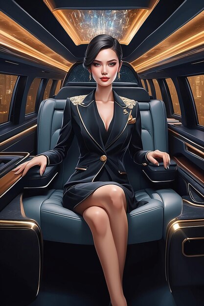 Affirmation Card Illustration Vrouwelijke Executive in Limousine Generatieve AI