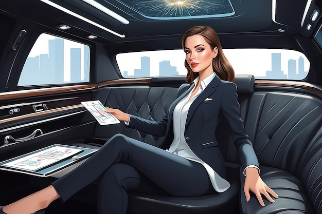 Affirmation Card Illustration Vrouwelijke Executive in Limousine Generatieve AI