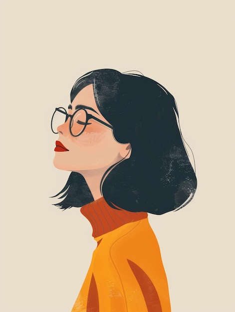 Photo affirmation card with aesthetic illustration of girl wearing glasses generative ai