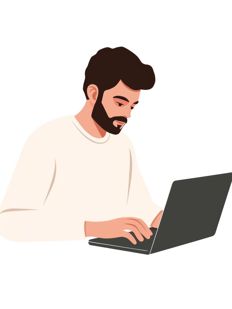 Photo affirmation card with minimal aesthetic illustration of man working on laptop generative ai