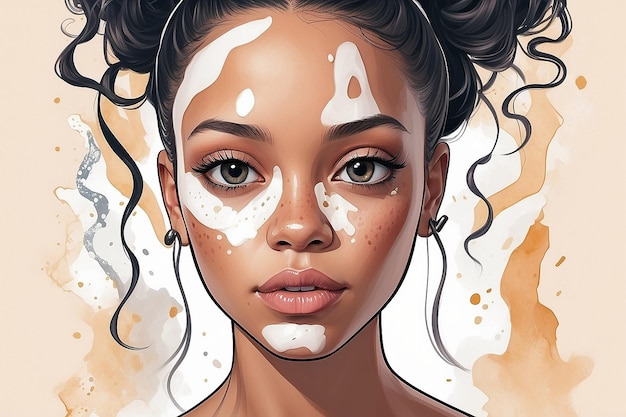 Affirmation Card with Vitiligo Girl Illustration Generative AI