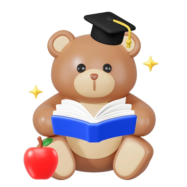 Afgestudeerde teddybeer png 3D onderwijs illustratie doorzichtige achtergrond