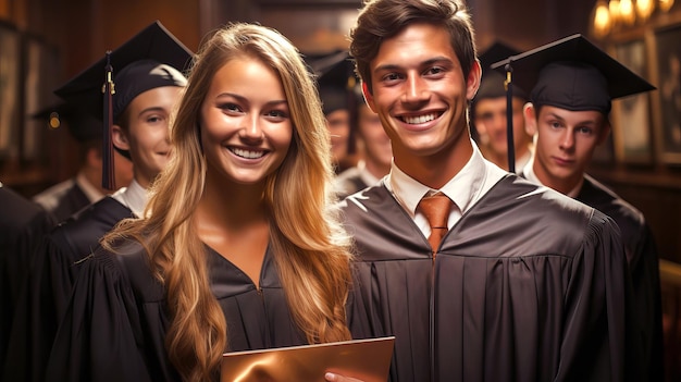 Afgestudeerden met petten en jurken houden trots hun diploma's vast