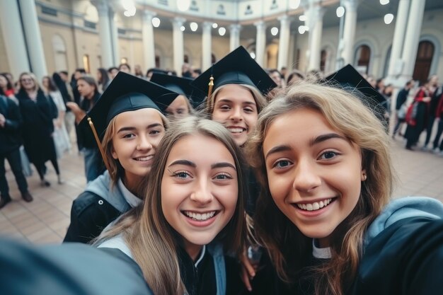 Foto afgestudeerden van de universiteit vieren academische successen bij de afstudeerceremonie