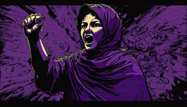 Afghan woman fighting for her rights Women against the oppression and inequality of the Taliban regime on women Color illustration Generative AI