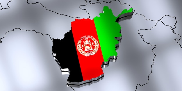 Afghanistan borders and flag 3D illustration