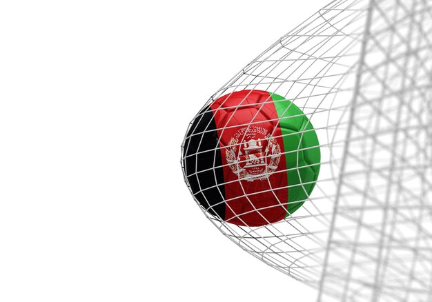 Afghanistan flag soccer ball scores a goal in a net