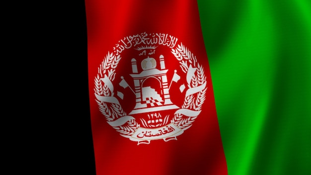 Afghanistan Flag Waving Closeup 3D Rendering With High Quality Image with Fabric Texture