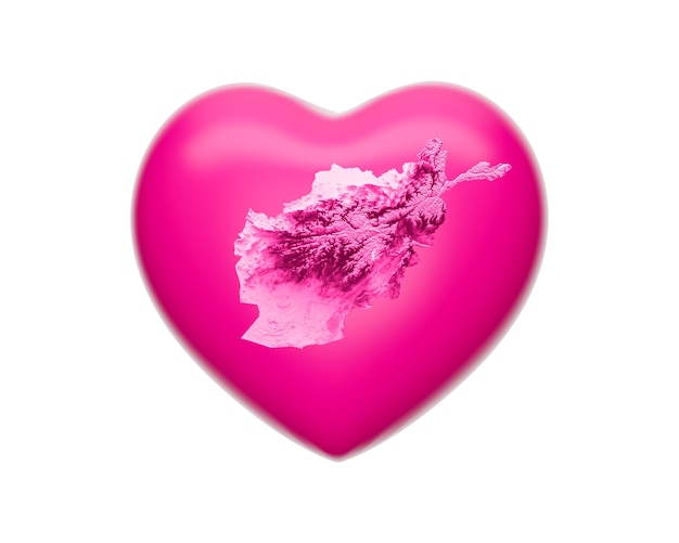 Afghanistan Map in pink heart shape 3d illustration