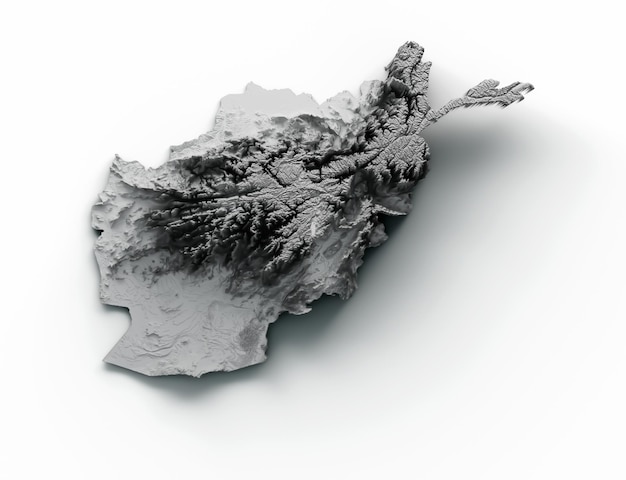 Карта Афганистана Затененная рельефная черно-белая карта высоты на изолированном фоне