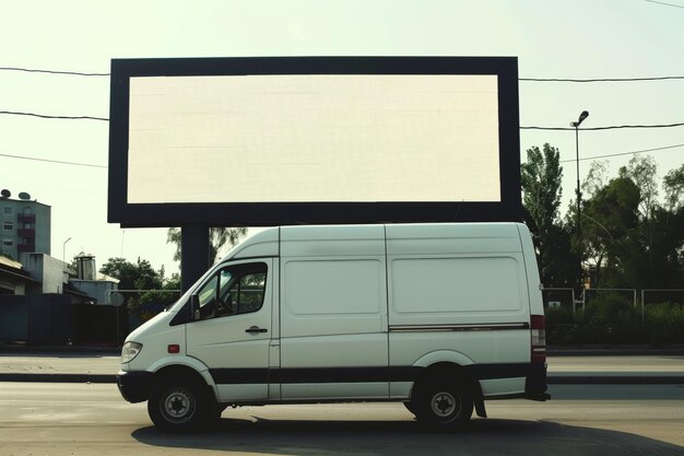 Afleverwagen geparkeerd onder een leeg rechthoekig billboard