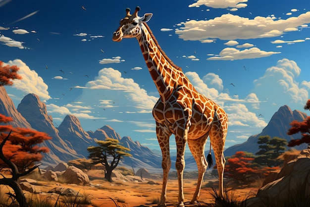 Photo africa background giraffe in the savannah tree in the savannah