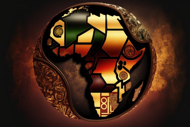 Africa map illustration with African colors black history month Generative AI