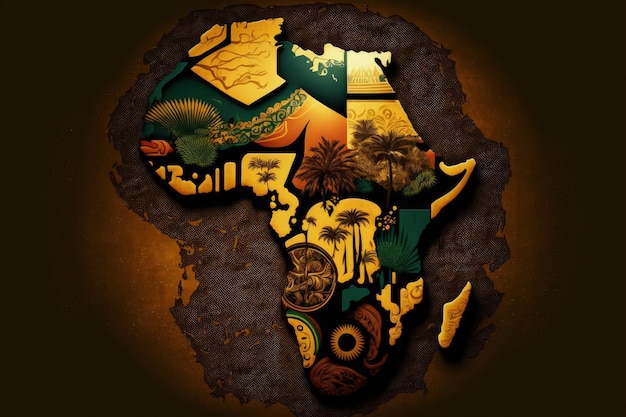 Africa map illustration with African colors black history month Generative AI