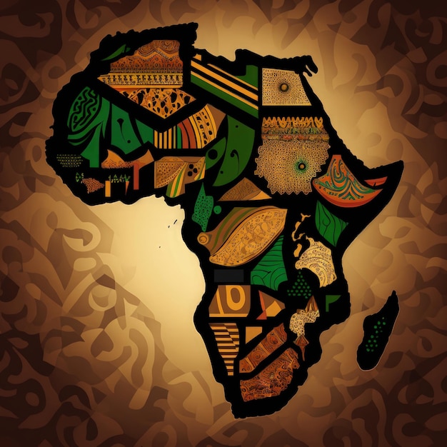 Иллюстрация карты Африки с африканскими цветами месяца черной истории Generative AI