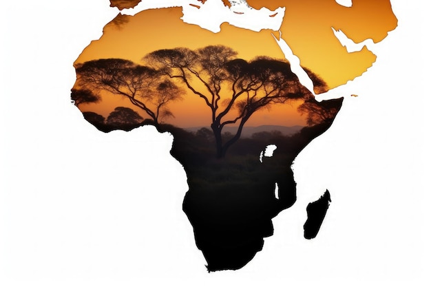 Africa map with savannah in the background digital illustration Generative AI