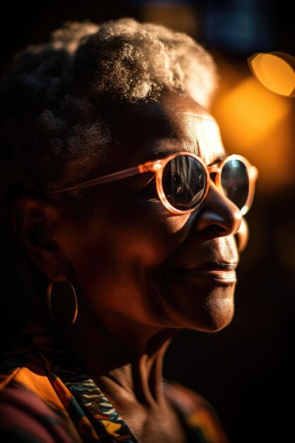 African aged woman in fashionable modern mirror glasses