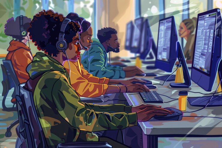 Photo african american adult students in computer class for staff training