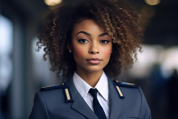 african american Air pilot on aeroplane smiling portrait air attendant smiling to camera