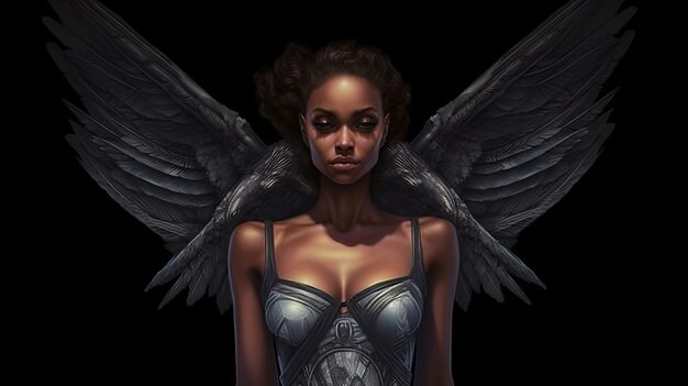 African american angel with black wings