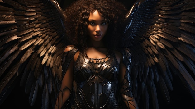 African american angel with black wings