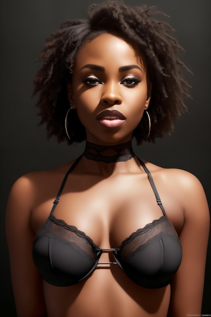 african american bikini model in black bra