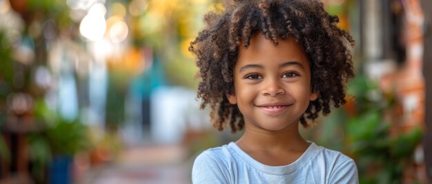 Photo an african american boy looks at the camera and smiles happy