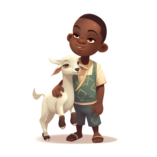 African american boy with a white dog on a white background