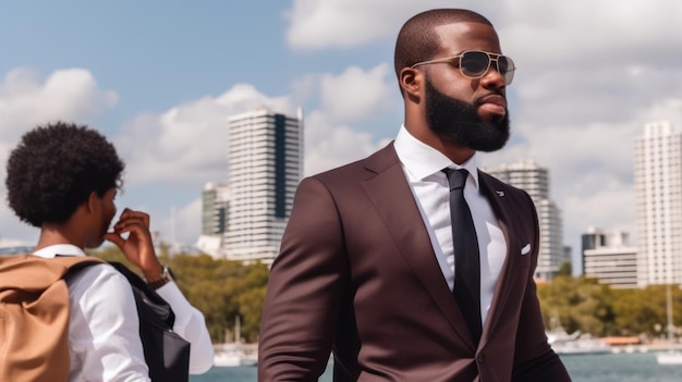 African American businessman with a beard outside