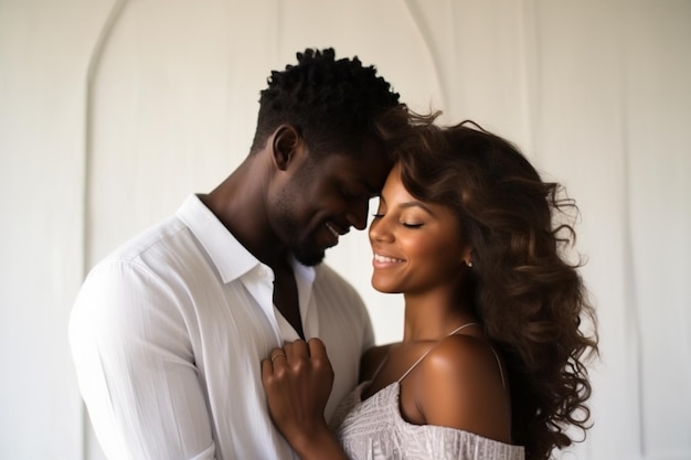 African American couple embrace love and joy togather white background