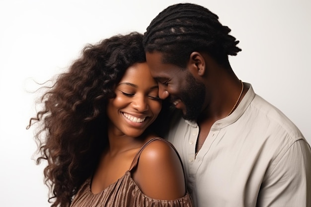 African American couple embrace love and joy togather white background