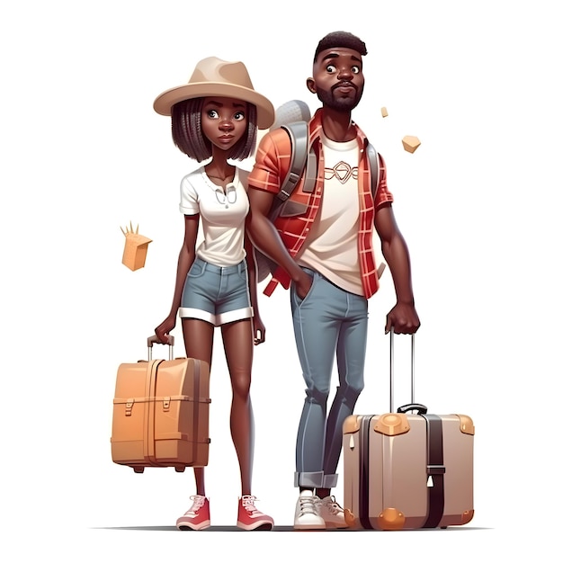 African American couple in summer outfit on a white background 3D rendering