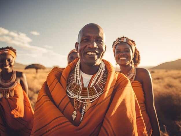 African American couple in traditional clothing and headscarf laughing together