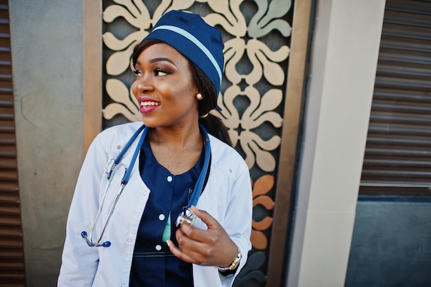 African american doctor female with stethoscope posed outdoor