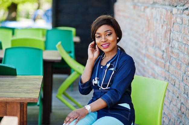 African american doctor female with stethoscope posed outdoor