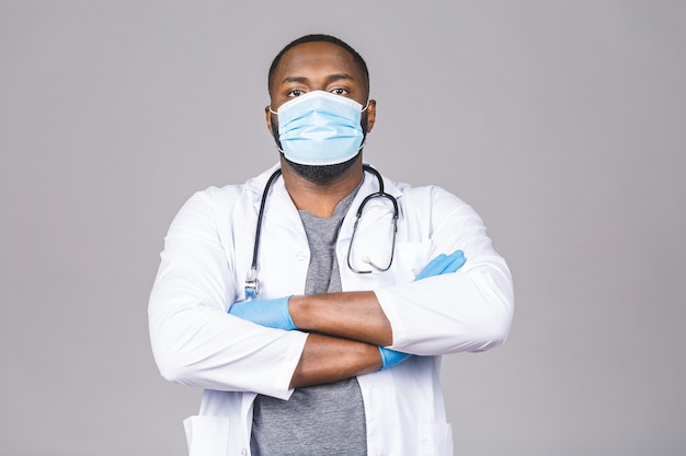 African American doctor wearing protective mask