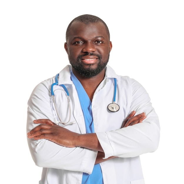 African-American doctor on white