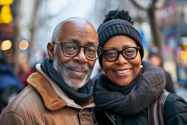 African American elderly couple winter portrait