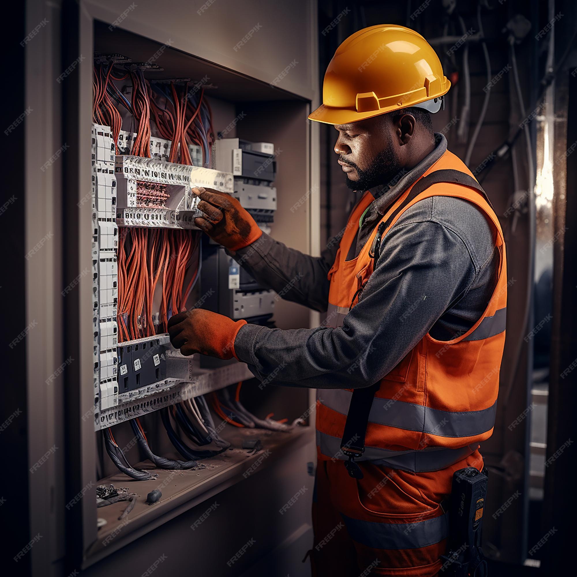 Premium Photo African American Electrician Wiring