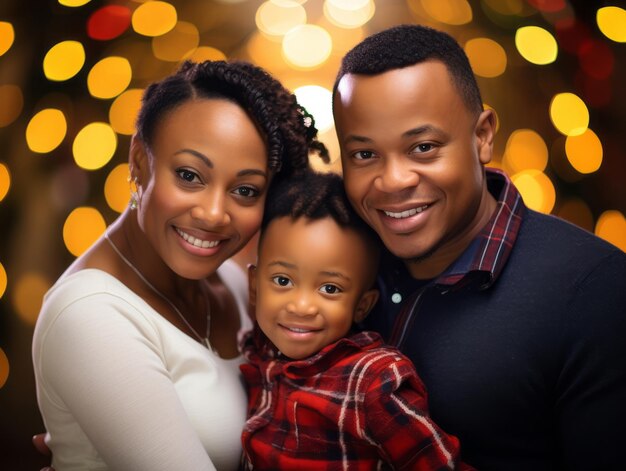 The african american family enjoys celebrating christmas eve together