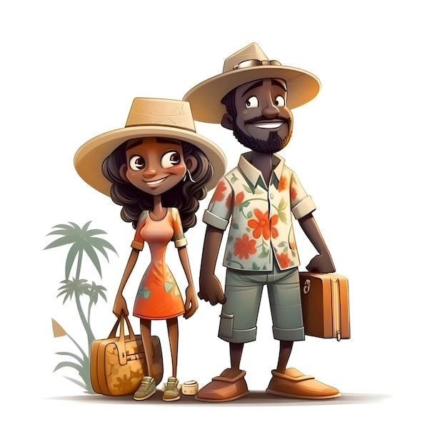 African american father and daughter on vacation with suitcases Vector illustration