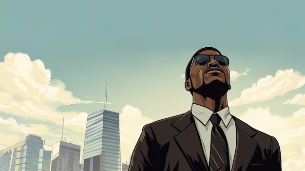African American Gentleman in Suit Contemplating City Skyline in Portrait