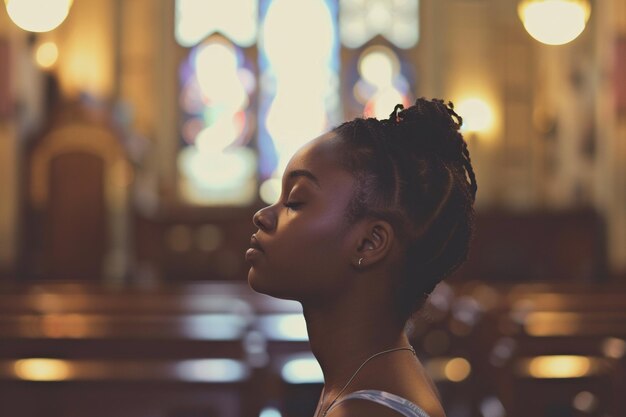 Photo african american girl praying in church