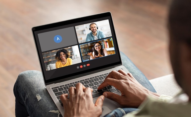 African american guy attending online club of likeminded people