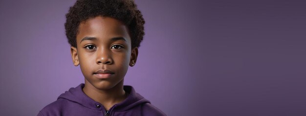 An African American Juvenile Boy Isolated On A Amethyst Background With Copy Space