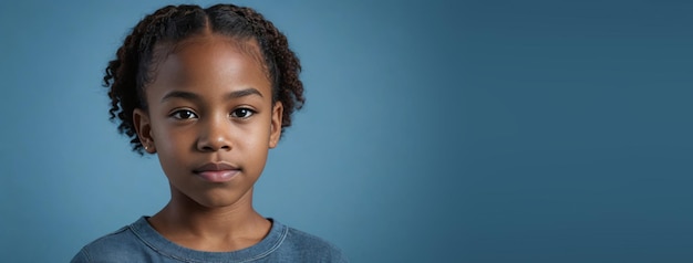 An African American Juvenile Girl Isolated On A Blue Background With Copy Space